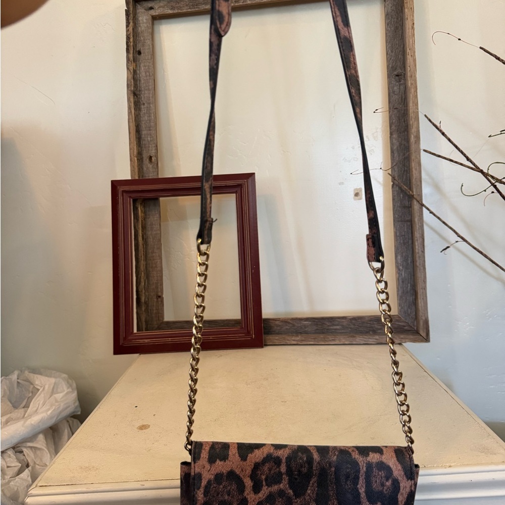 Steve Madden Leopard Print Crossbody Bag with Gold Chain